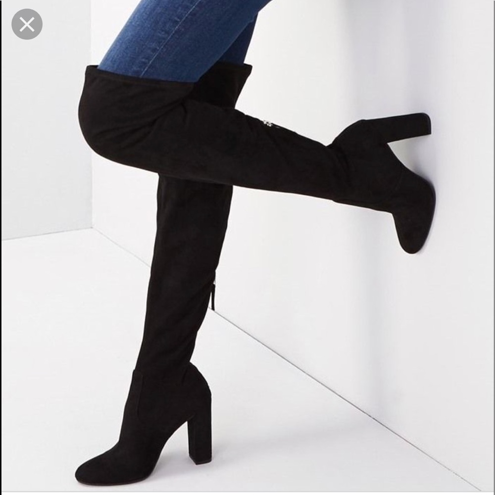 Thigh high over the knee black suede boots